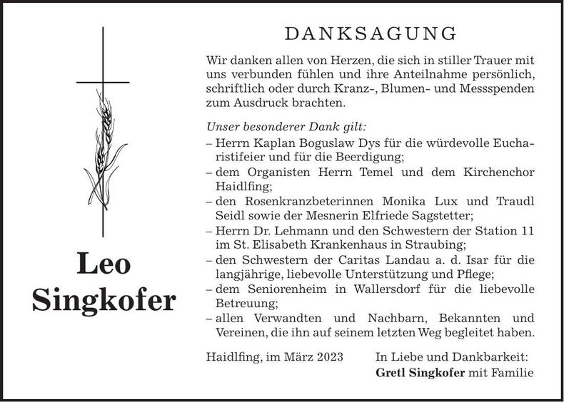 Traueranzeige Leo Singkofer