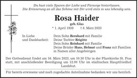 Traueranzeige Rosa Haider
