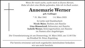 Traueranzeige Annemarie Werner