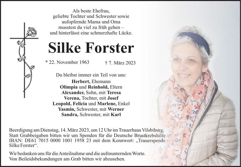 Traueranzeige Silke Forster