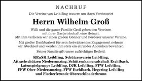 Traueranzeige Wilhelm Groß