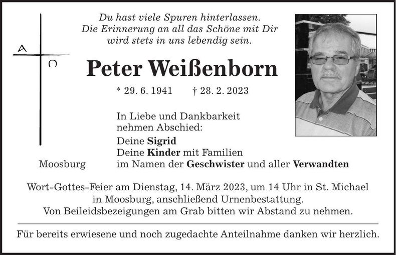 Traueranzeige Peter Weißenborn