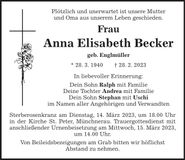 Traueranzeige Anna Elisabeth Becker