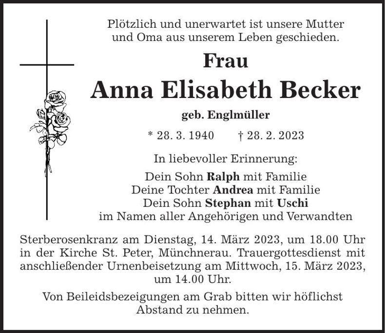 Traueranzeige Anna Elisabeth Becker