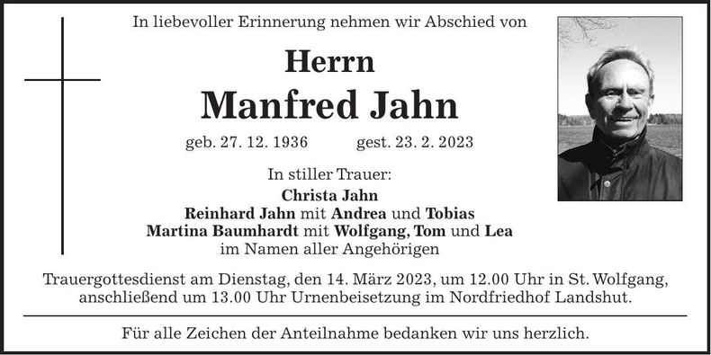 Traueranzeige Manfred Jahn