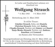 Traueranzeige Wolfgang Strauch