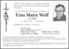 Traueranzeige Maria Wolf