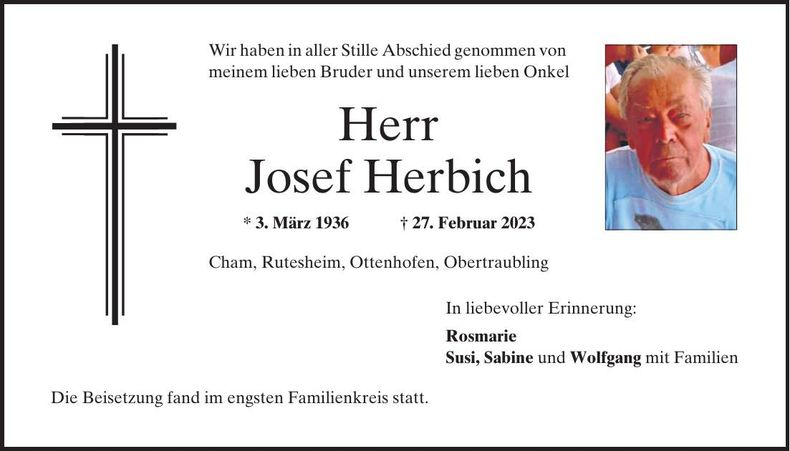 Traueranzeige Josef Herbich