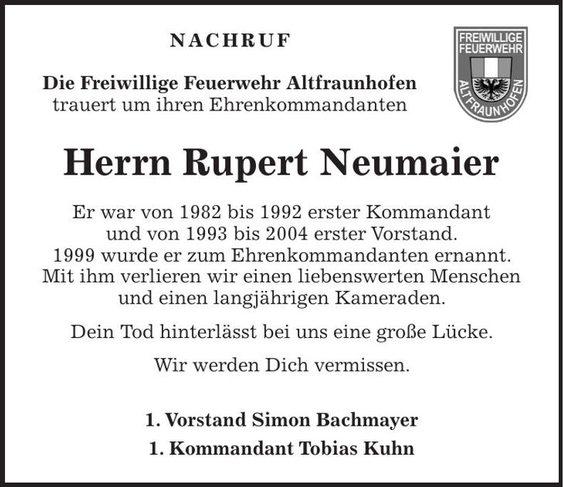 Traueranzeige Rupert Neumaier