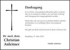 Traueranzeige Christian Anleitner