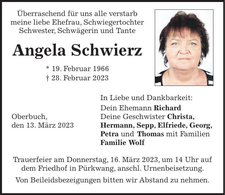 Traueranzeige Angela Schwierz