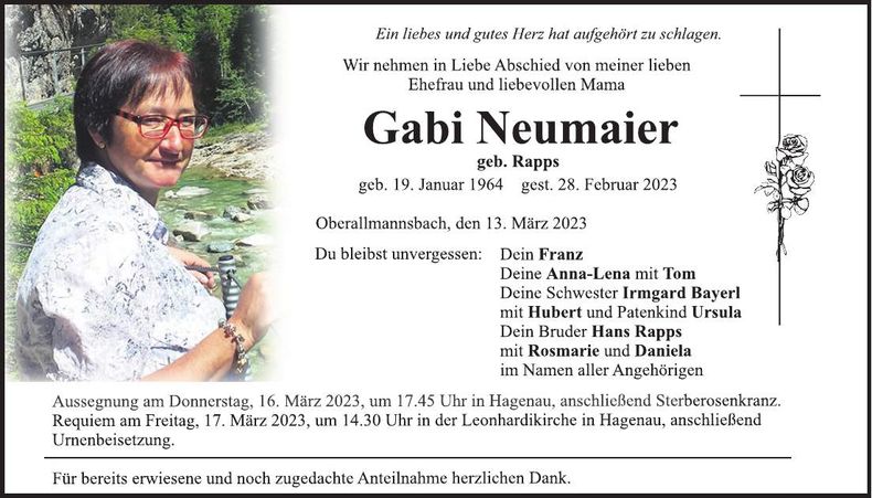 Traueranzeige Gabi Neumaier