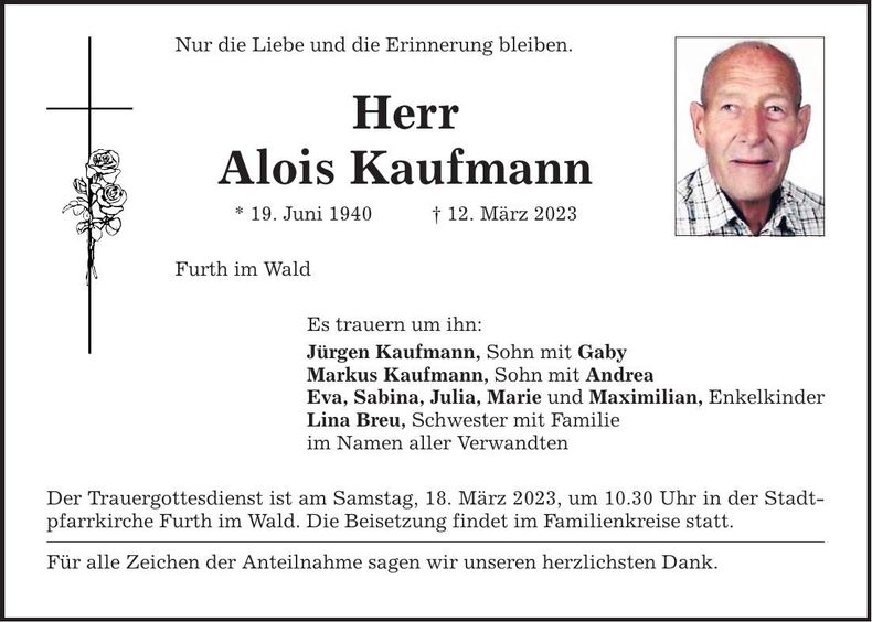 Traueranzeige Alois Kaufmann
