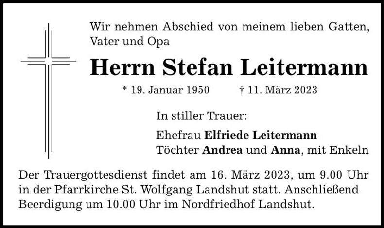 Traueranzeige Stefan Leitermann