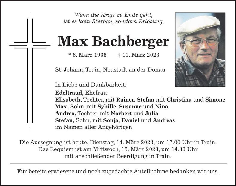 Traueranzeige Max Bachberger