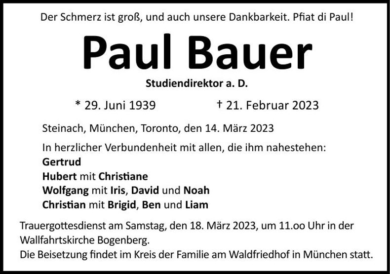 Traueranzeige Paul Bauer