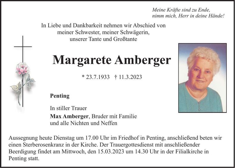 Traueranzeige Margarete Amberger