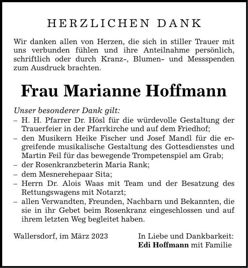 Traueranzeige Marianne Hoffmann