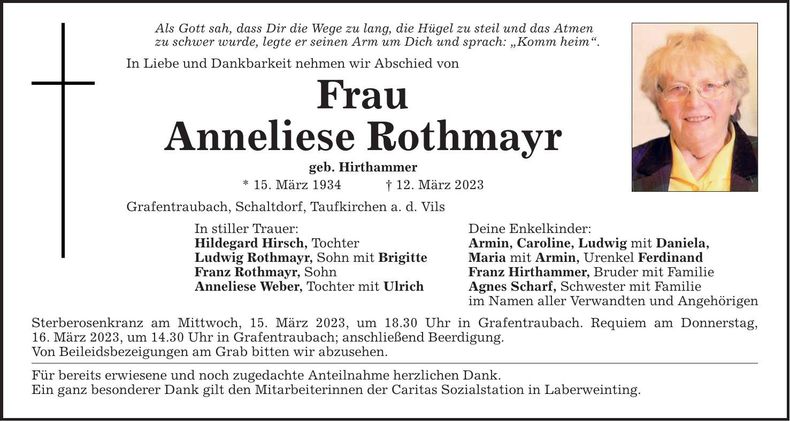 Traueranzeige Anneliese Rothmayr