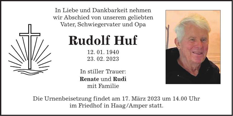 Traueranzeige Rudolf Huf