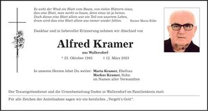 Traueranzeige Alfred Kramer