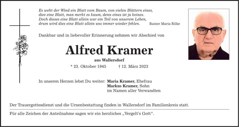 Traueranzeige Alfred Kramer