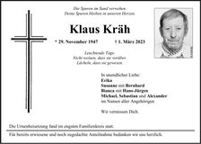 Traueranzeige Klaus Kräh
