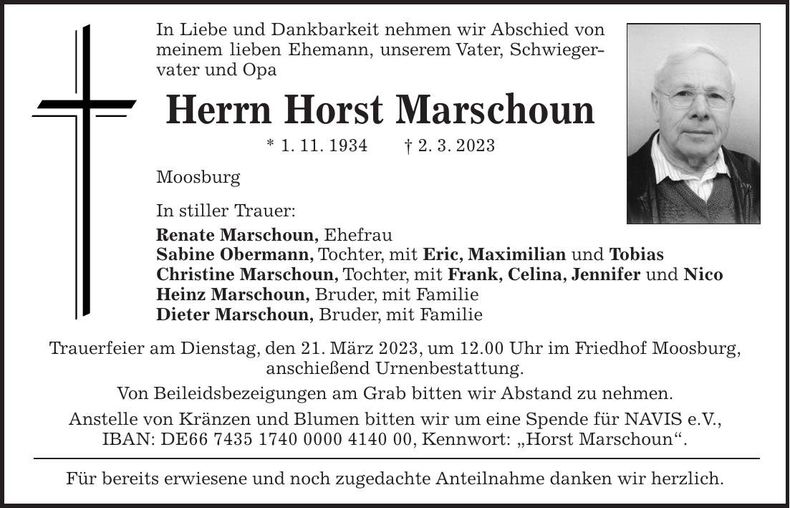 Traueranzeige Horst Marschoun