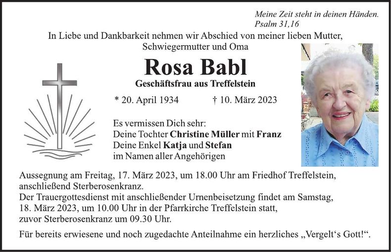 Traueranzeige Rosa Babl