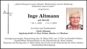 Traueranzeige Inge Altmann