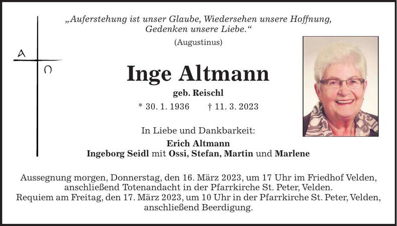 Traueranzeige Inge Altmann