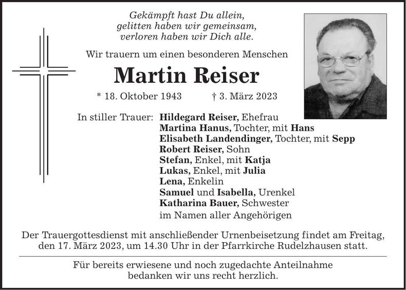 Traueranzeige Martin Reiser
