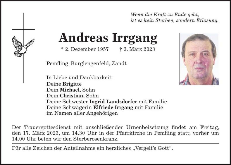 Traueranzeige Andreas Irrgang