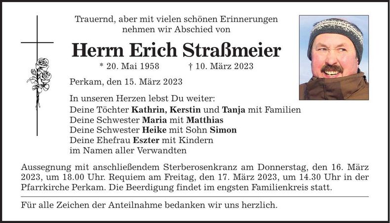 Traueranzeige Erich Straßmeier