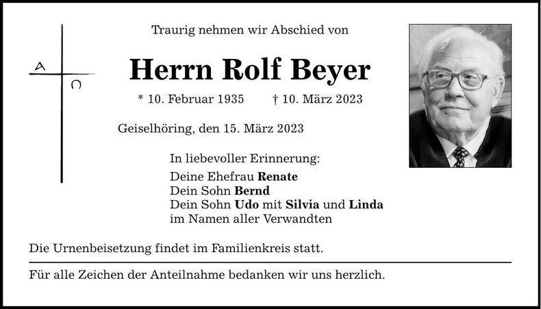 Traueranzeige Rolf Beyer