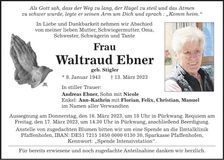 Traueranzeige Waltraud Ebner
