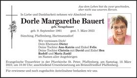 Traueranzeige Dorle Margarethe Bauert