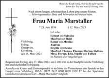 Traueranzeige Maria Marstaller