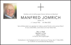 Traueranzeige Manfred Jomrich