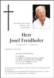 Traueranzeige Josef Freidhofer