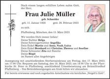 Traueranzeige Julie Müller