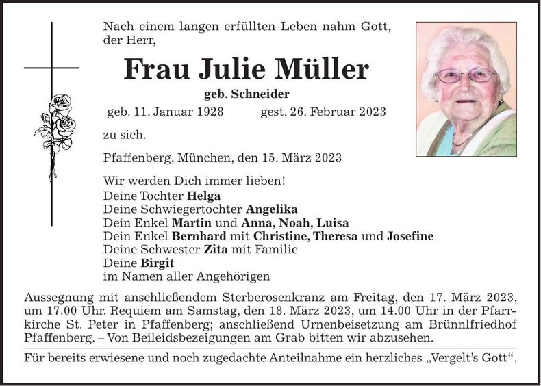 Traueranzeige Julie Müller