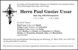 Traueranzeige Paul Gustav Ussar