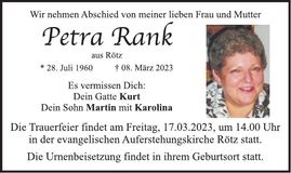 Traueranzeige Petra Rank
