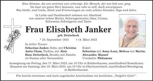 Traueranzeige Elisabeth Janker