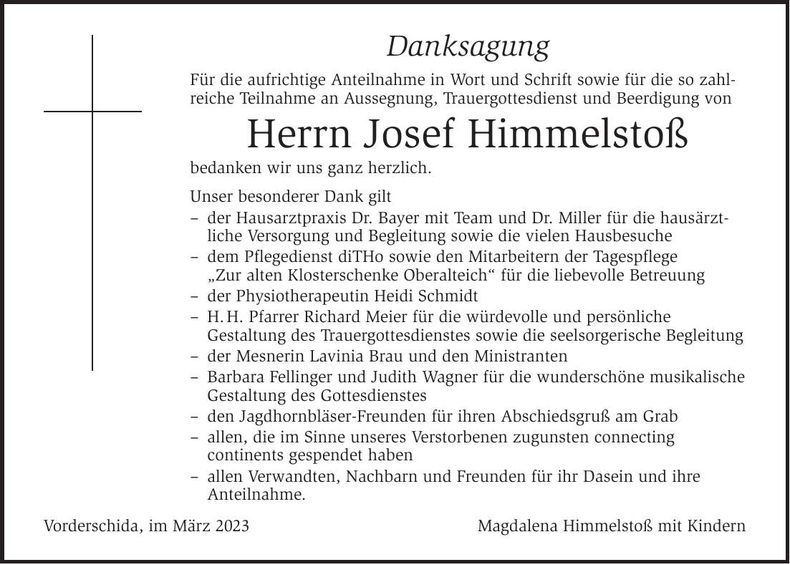 Traueranzeige Josef Himmelstoß