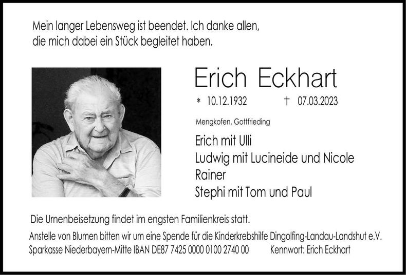 Traueranzeige Erich Eckhart