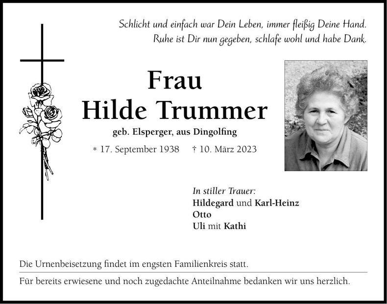 Traueranzeige Hilde Trummer