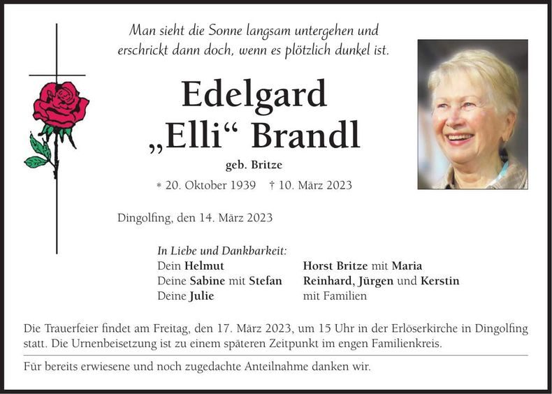 Traueranzeige Edelgard Brandl