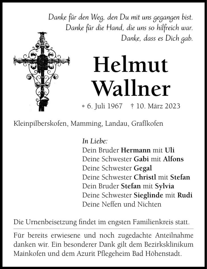 Traueranzeige Helmut Wallner